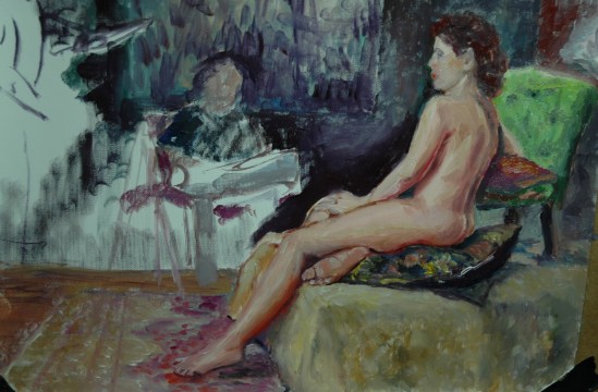 Seated on platform, WIP, Pose 2