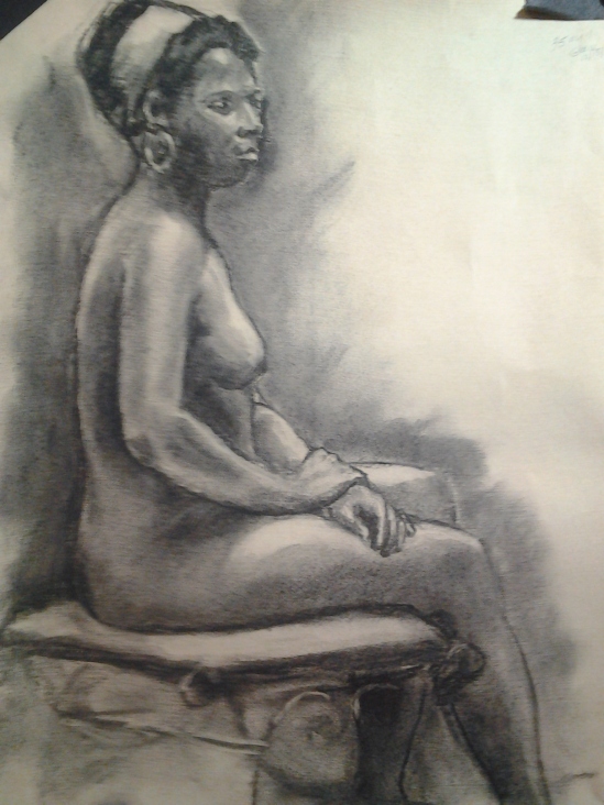 35-minute pose in charcoal