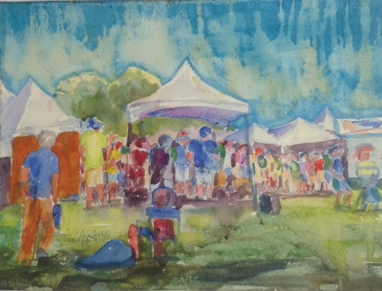 Musicians and crowds at the Farmers Market