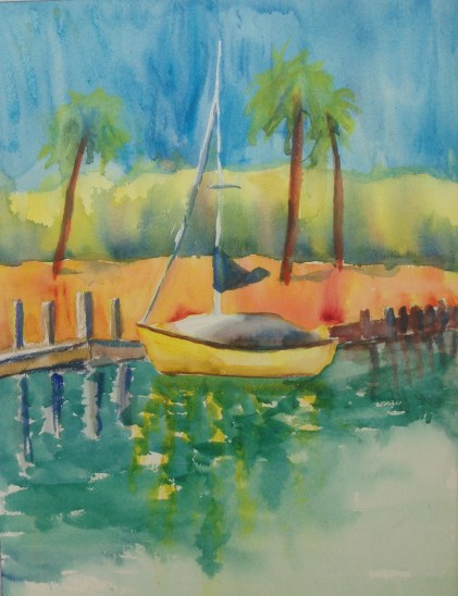 Yellow Sailboat with Black Sail