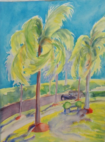 Study of palm trees in stiff wind