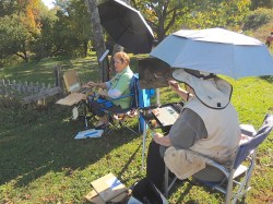 Sharon and Aline, painting the driveway