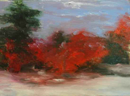 Red Leaves against Early Snow