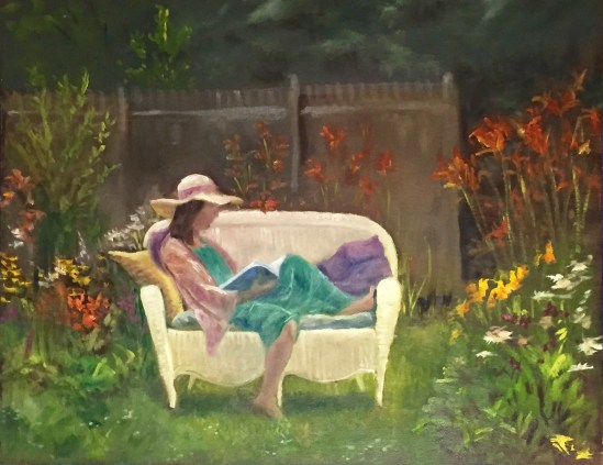 Reader on White Settee